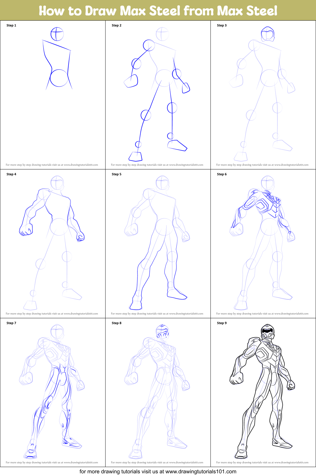 How to Draw Max Steel from Max Steel printable step by step drawing ...