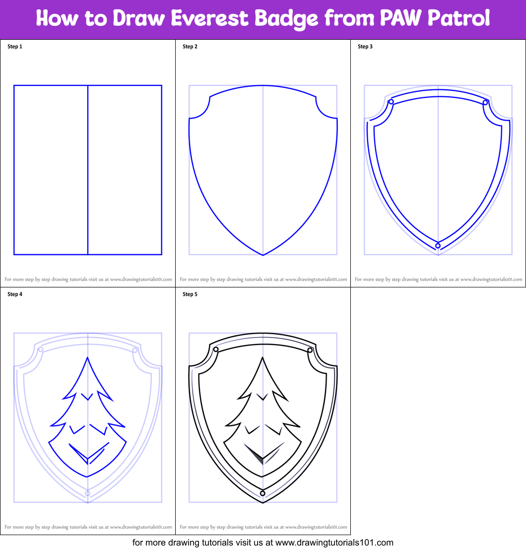 How to Draw Everest Badge from PAW Patrol printable step by step