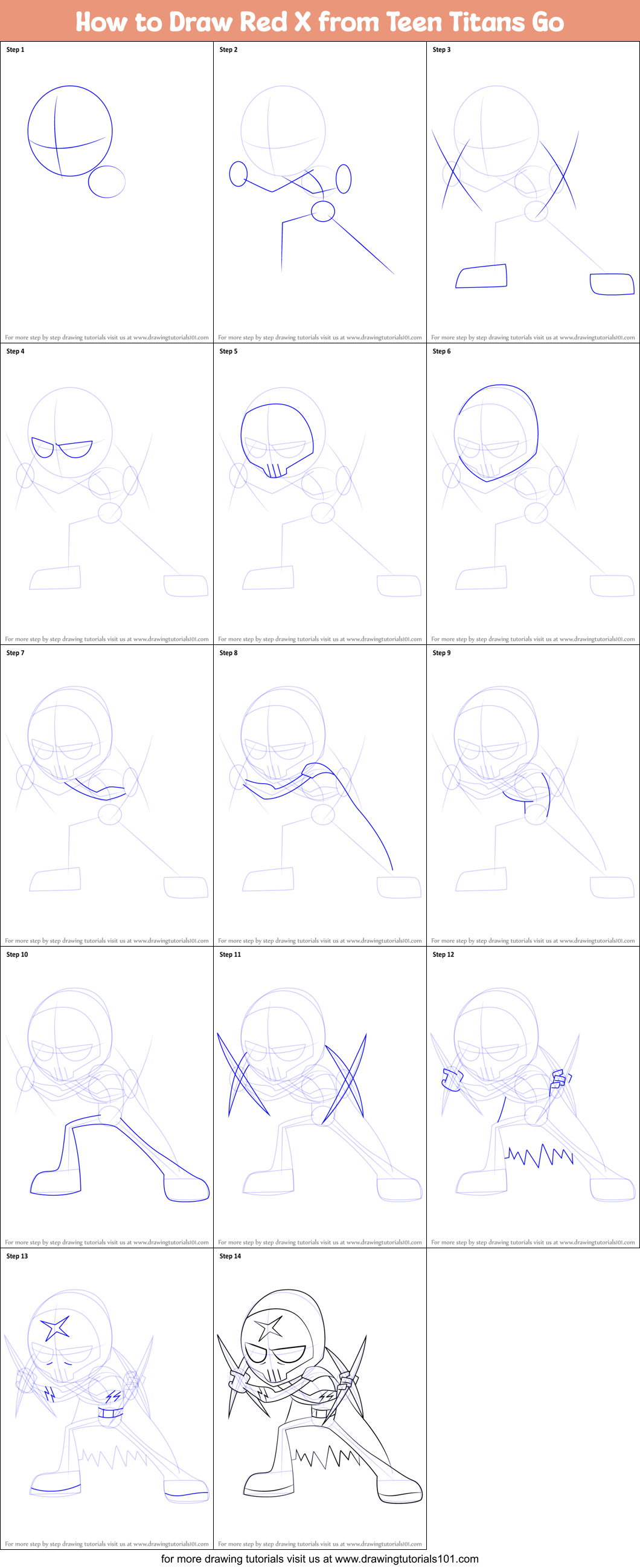 How to Draw Red X from Teen Titans Go printable step by step drawing