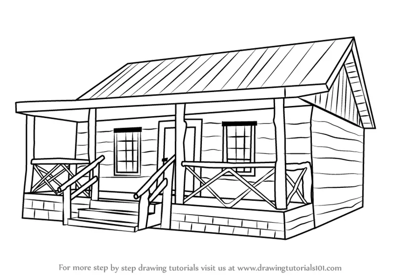 Learn How to Draw a Wood Cabin (Houses) Step by Step : Drawing Tutorials