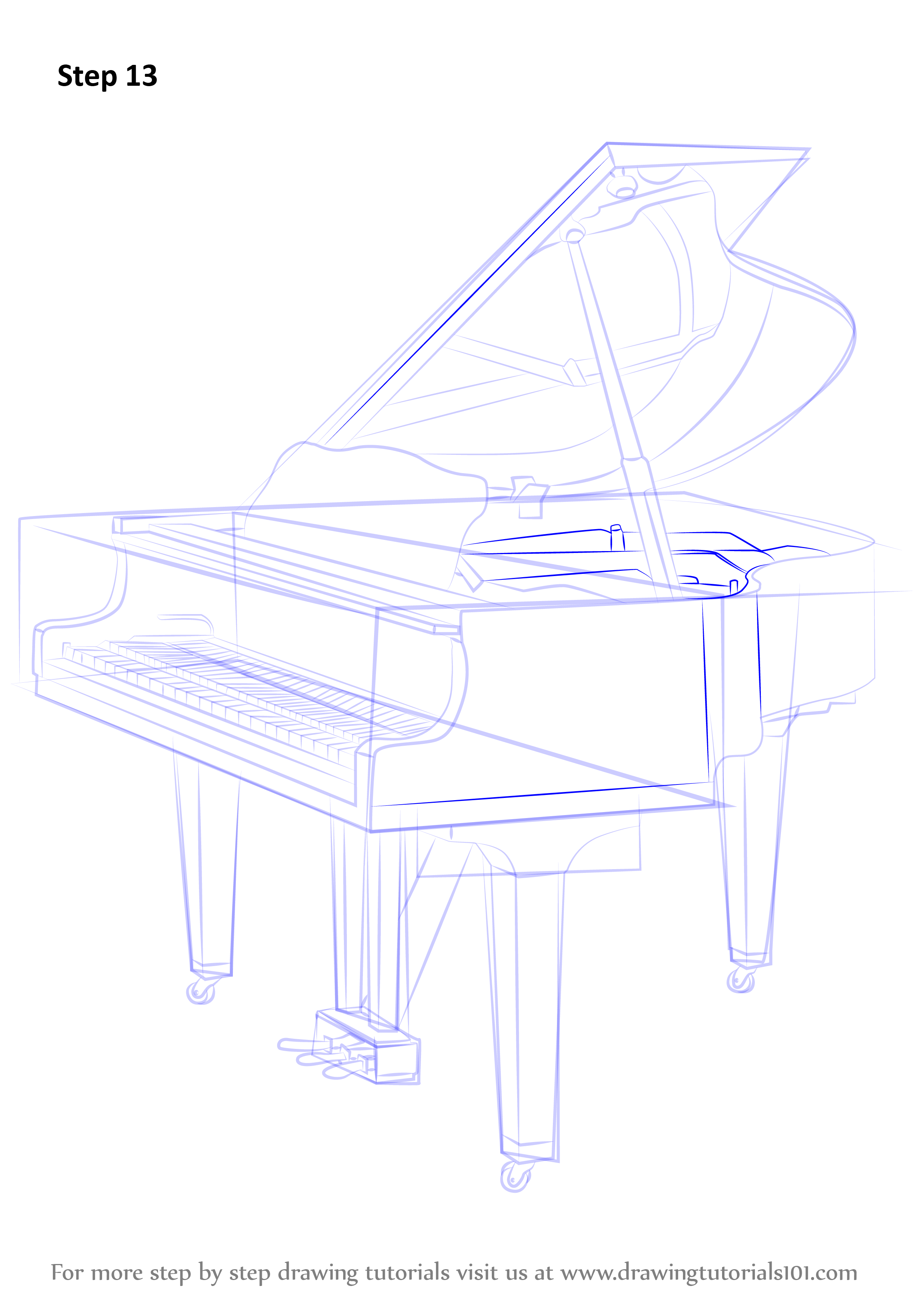 Learn How to Draw a Grand piano (Musical Instruments) Step by Step
