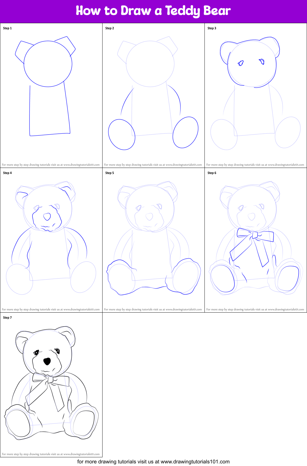 How to Draw a Teddy Bear printable step by step drawing