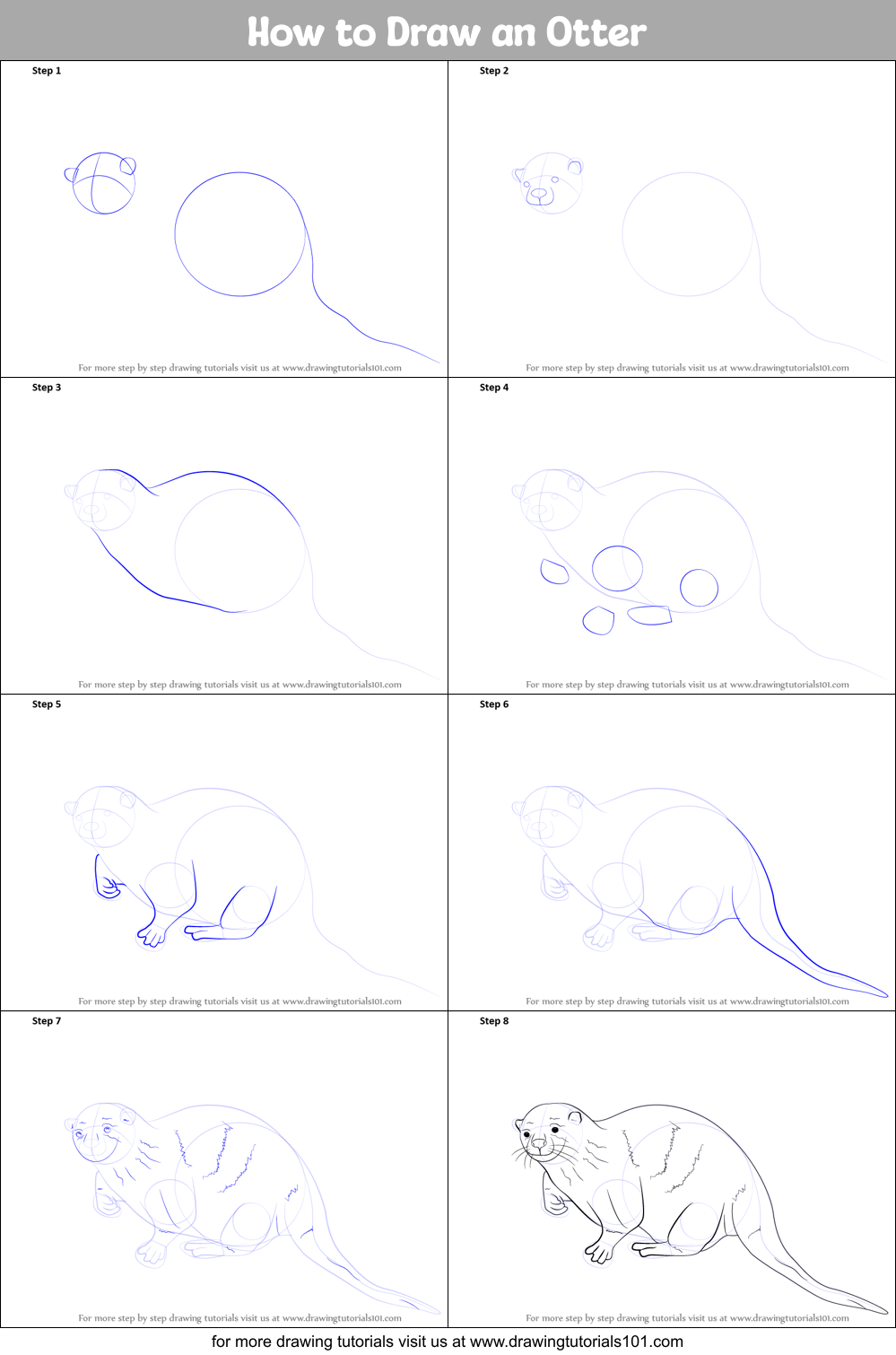 How to Draw an Otter printable step by step drawing sheet :  