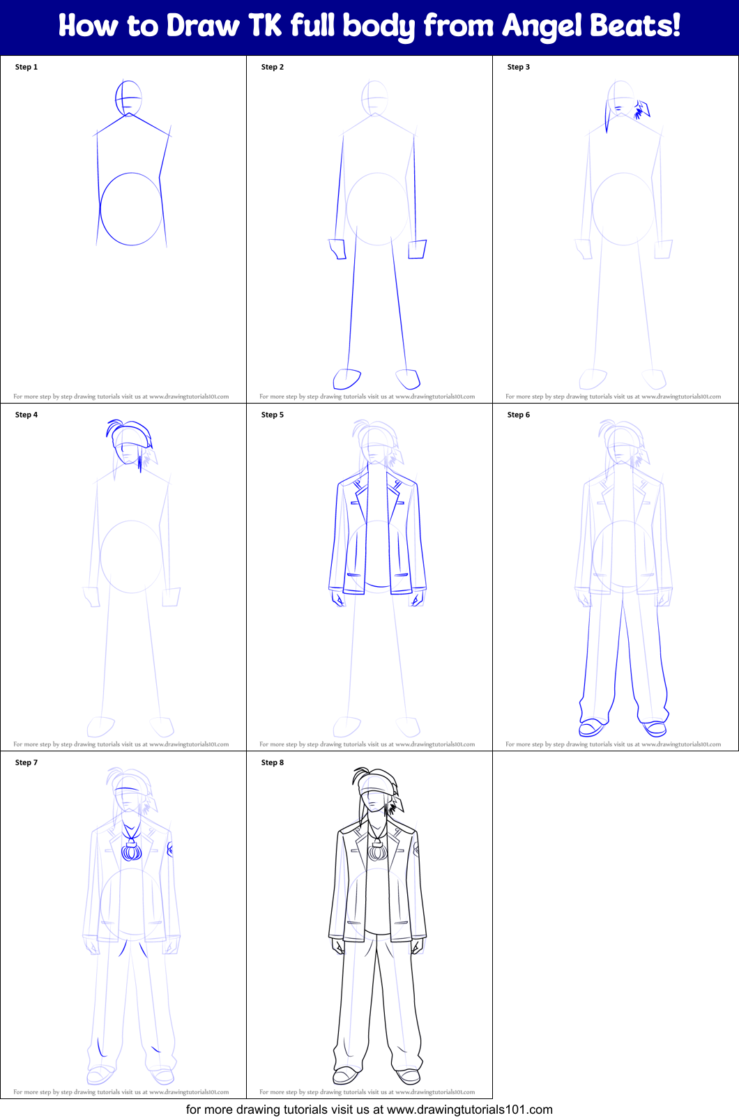 How To Draw Tk Full Body From Angel Beats Printable Step By Step Drawing Sheet Drawingtutorials101 Com