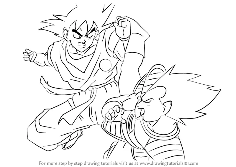 Learn How to Draw Goku vs Vegeta (Dragon Ball Z) Step by Step ...