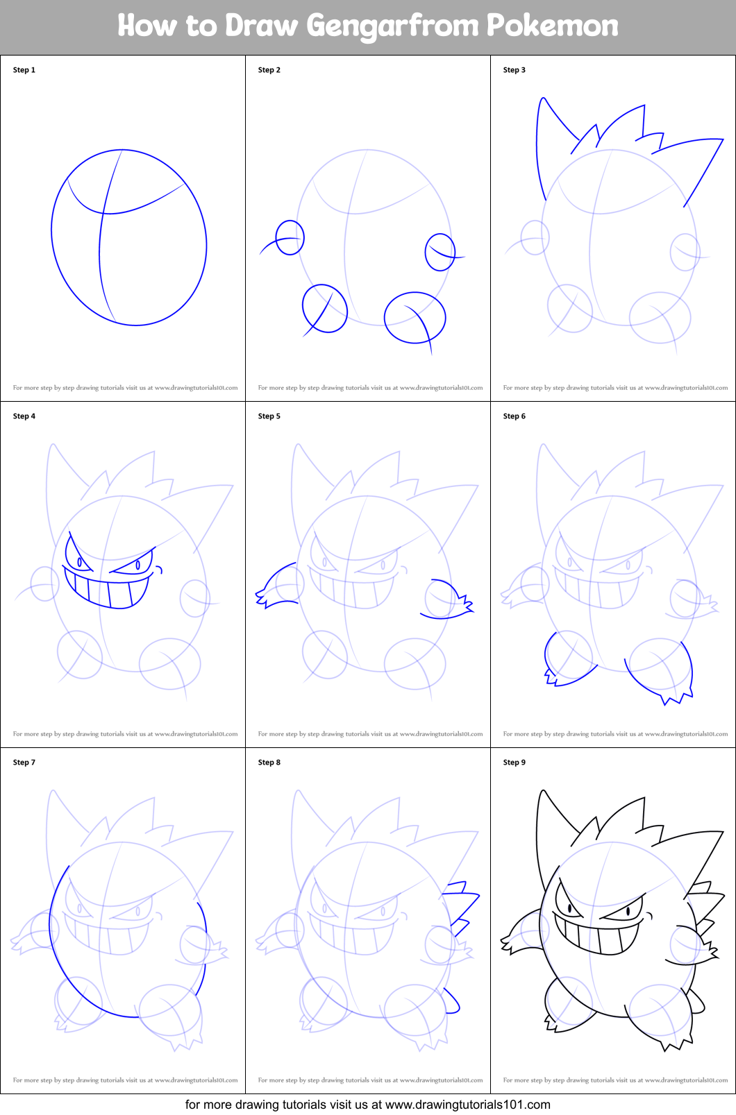 How to Draw Gengarfrom Pokemon printable step by step drawing ...