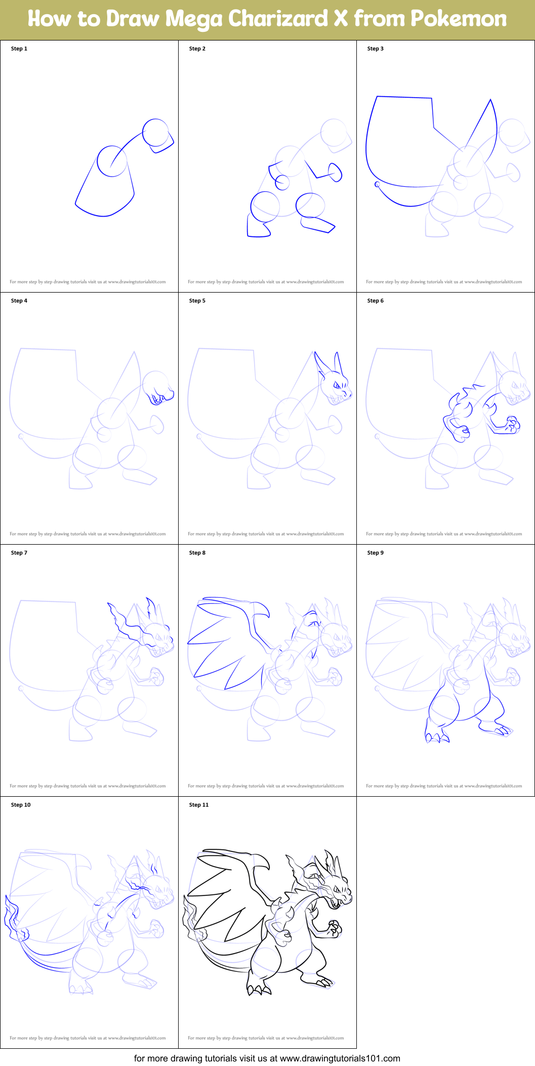 how to draw mega charizard x from pokemon printable step by step drawing sheet drawingtutorials101 com