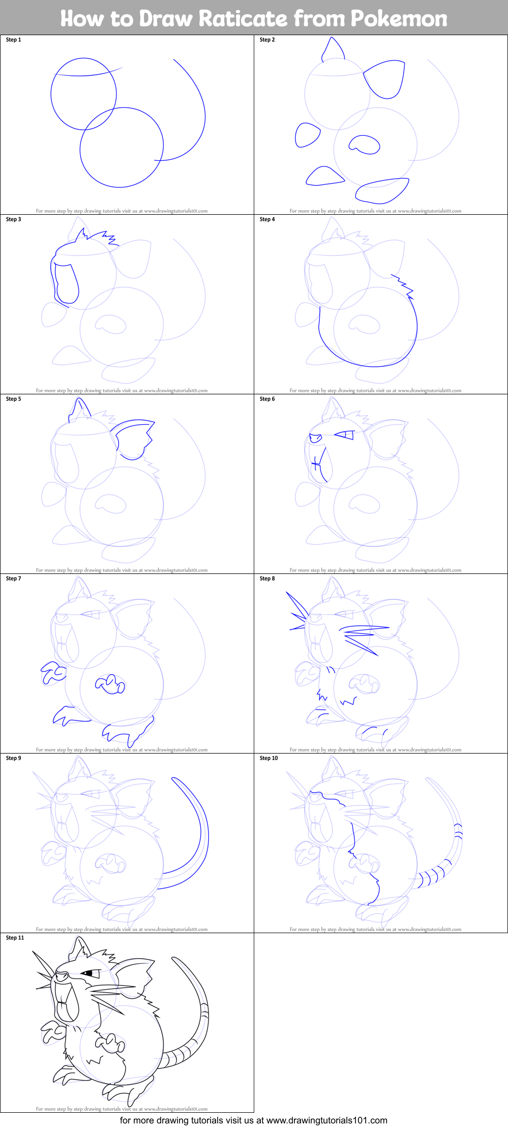 How To Draw Raticate From Pokemon Printable Step By Step Drawing Sheet Drawingtutorials101 Com