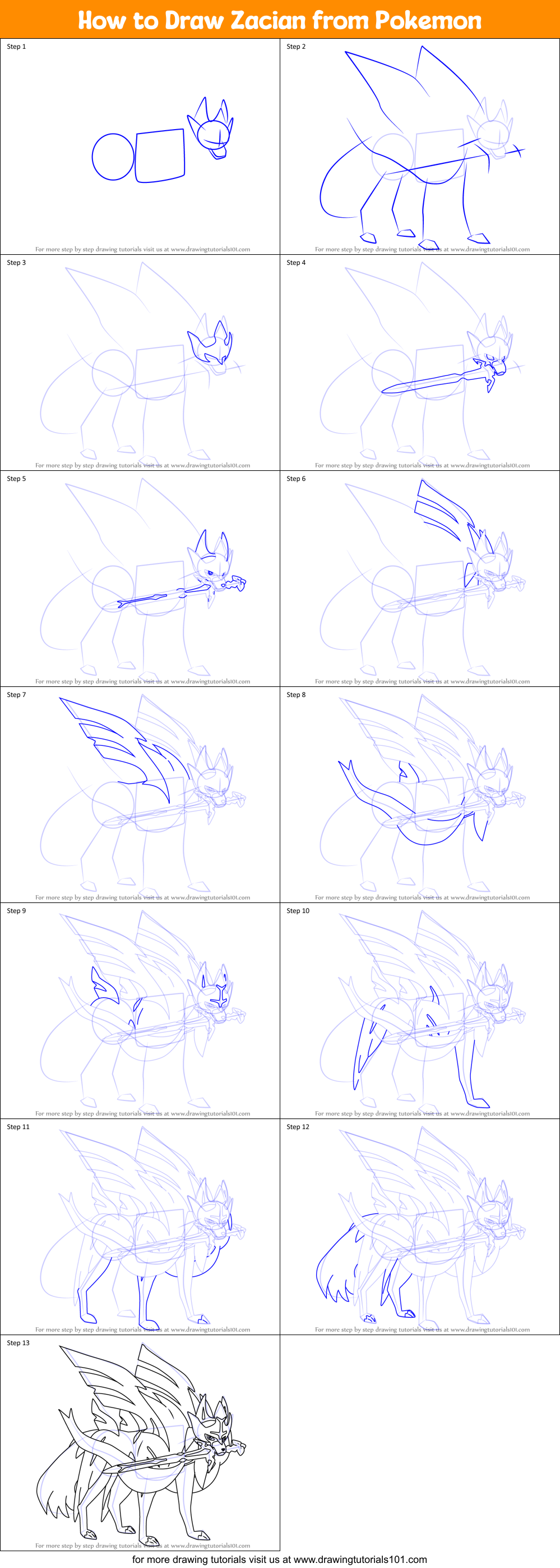 How To Draw Zacian From Pokemon Printable Step By Step Drawing Sheet Drawingtutorials101 Com