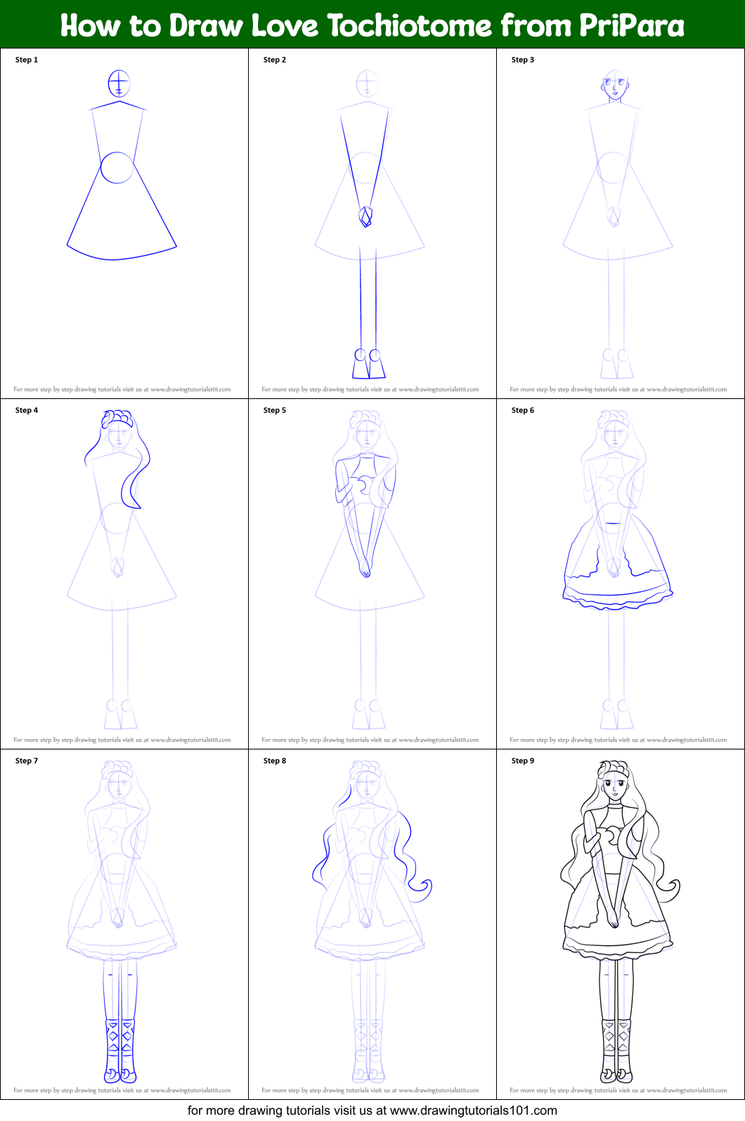 How to Draw Love Tochiotome from PriPara printable by step sheet :