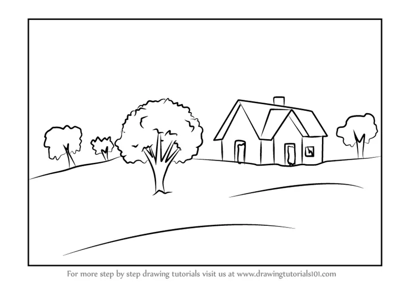 Learn How To Draw A House Landscape Landscapes Step By Step Drawing Tutorials