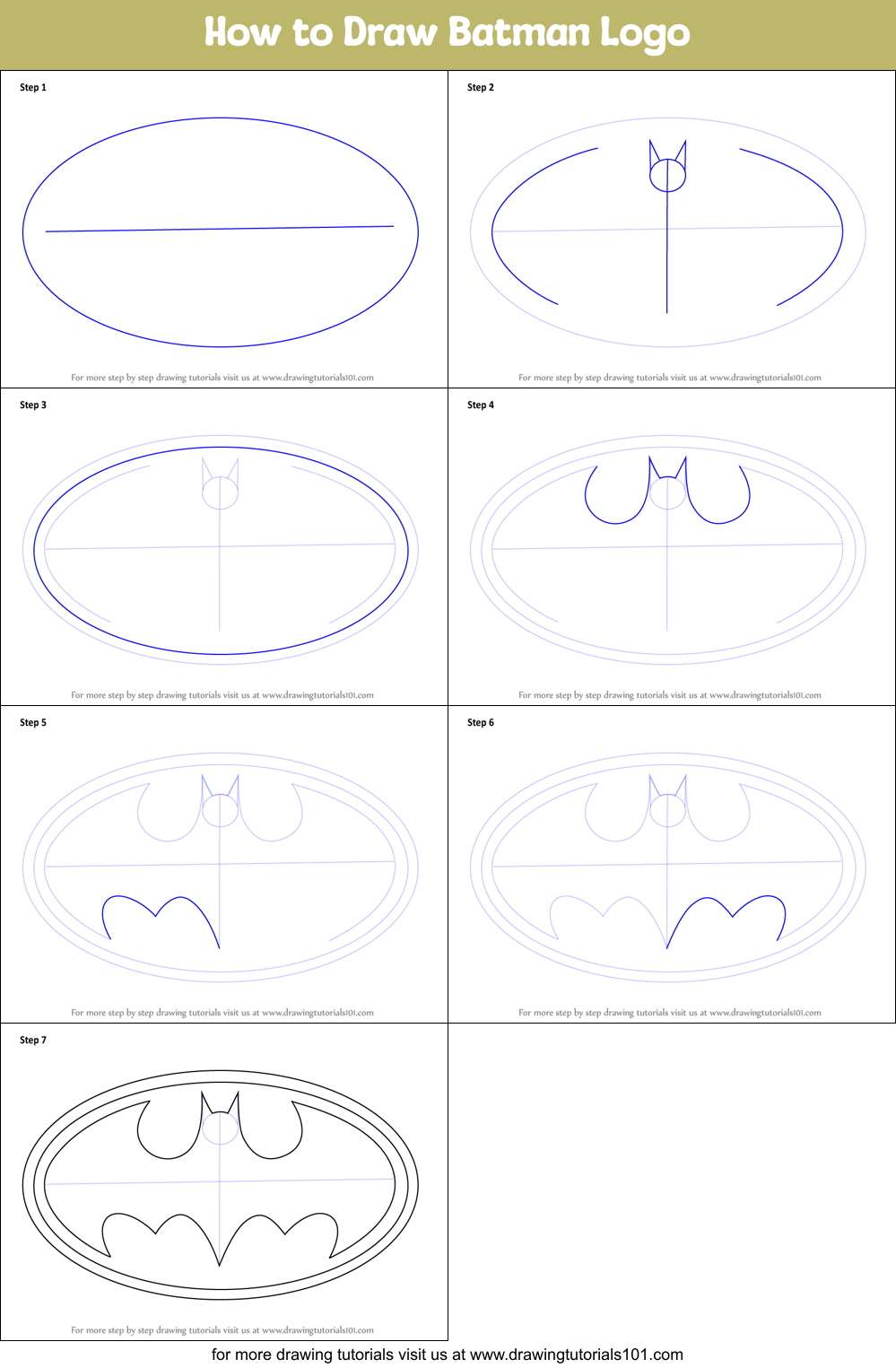 How to Draw Batman Logo printable step by step drawing sheet :  