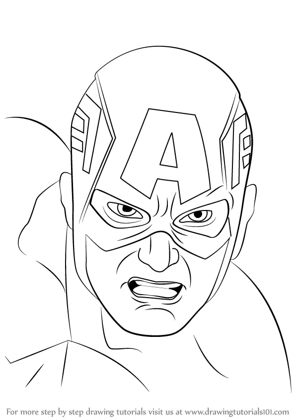 Learn How to Draw Captain America Face (Captain America) Step by Step :  Drawing Tutorials