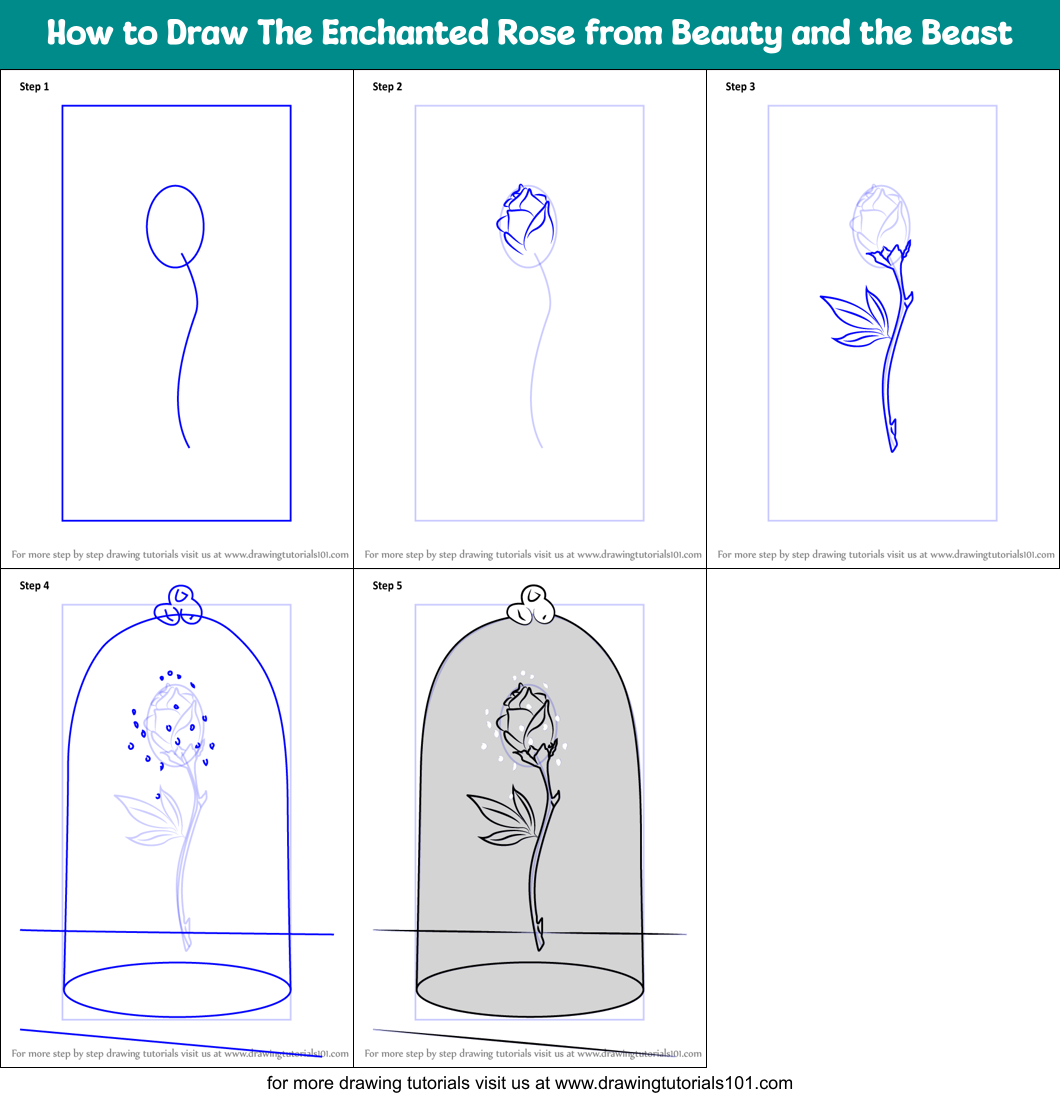 How To Draw The Enchanted Rose From Beauty And The Beast Printable Step By Step Drawing Sheet Drawingtutorials101 Com