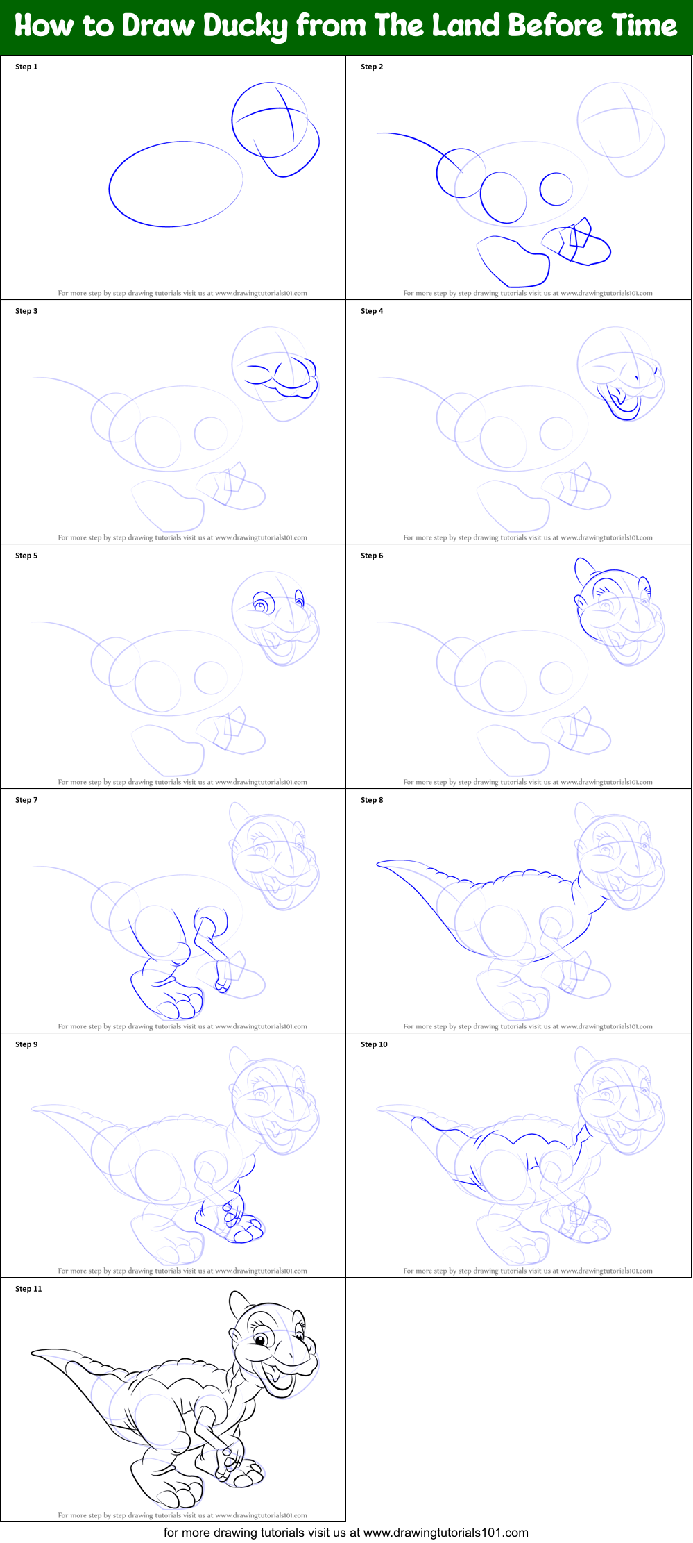 How to Draw Ducky from The Land Before Time printable step by step ...