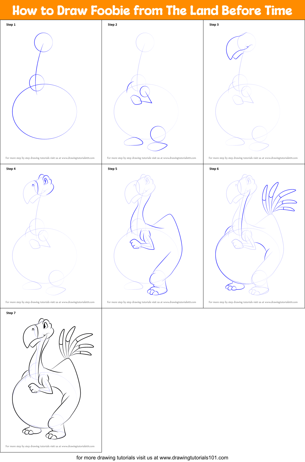 How to Draw Foobie from The Land Before Time printable step by ...