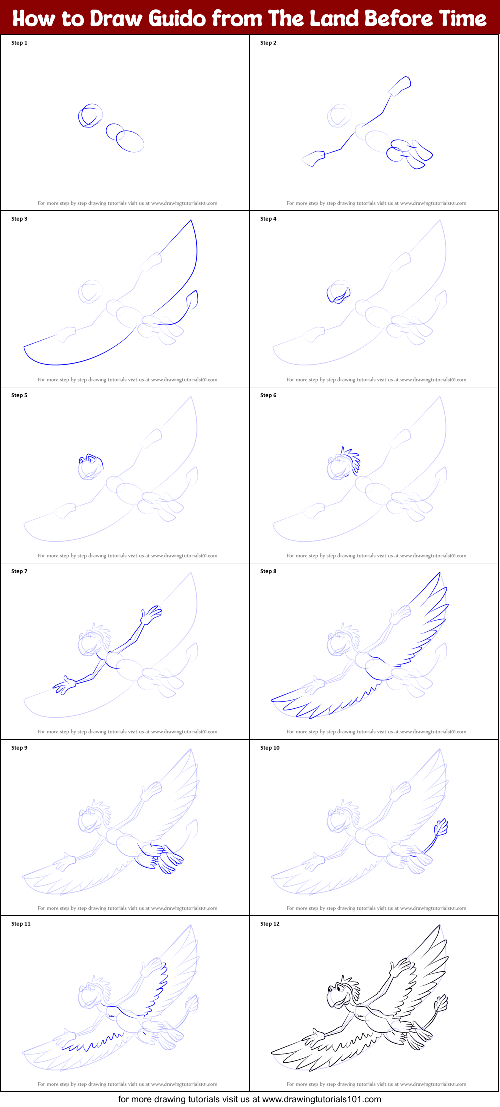 How to Draw Guido from The Land Before Time printable step by step ...