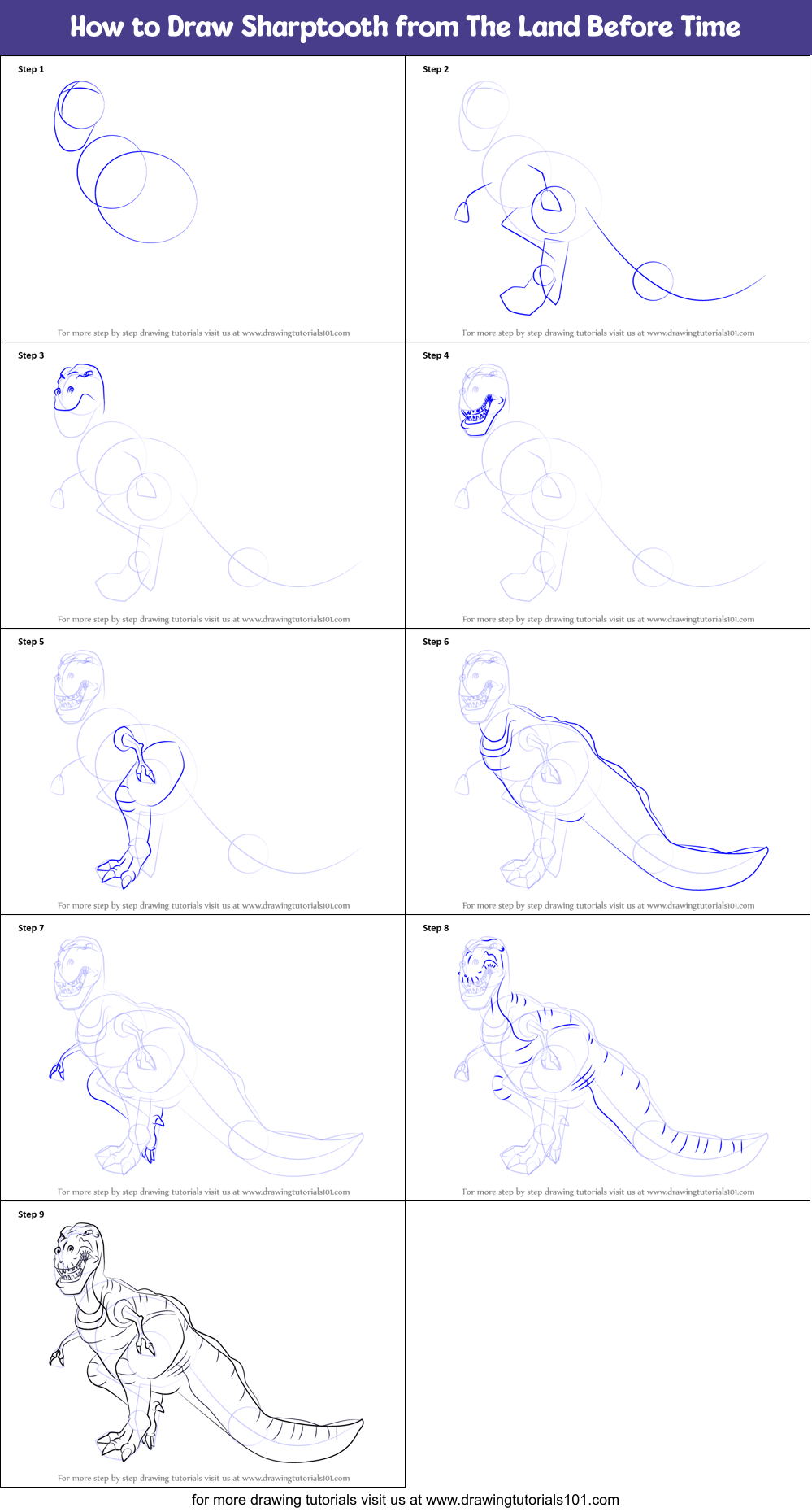 How to Draw Sharptooth from The Land Before Time printable step by ...