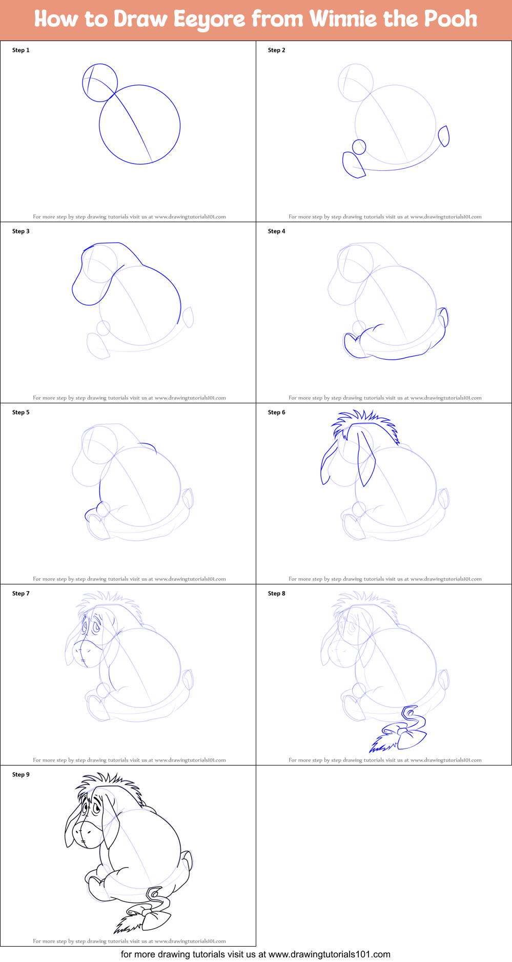 How To Draw Eeyore From Winnie The Pooh Printable Step By Step Drawing Sheet Drawingtutorials101 Com