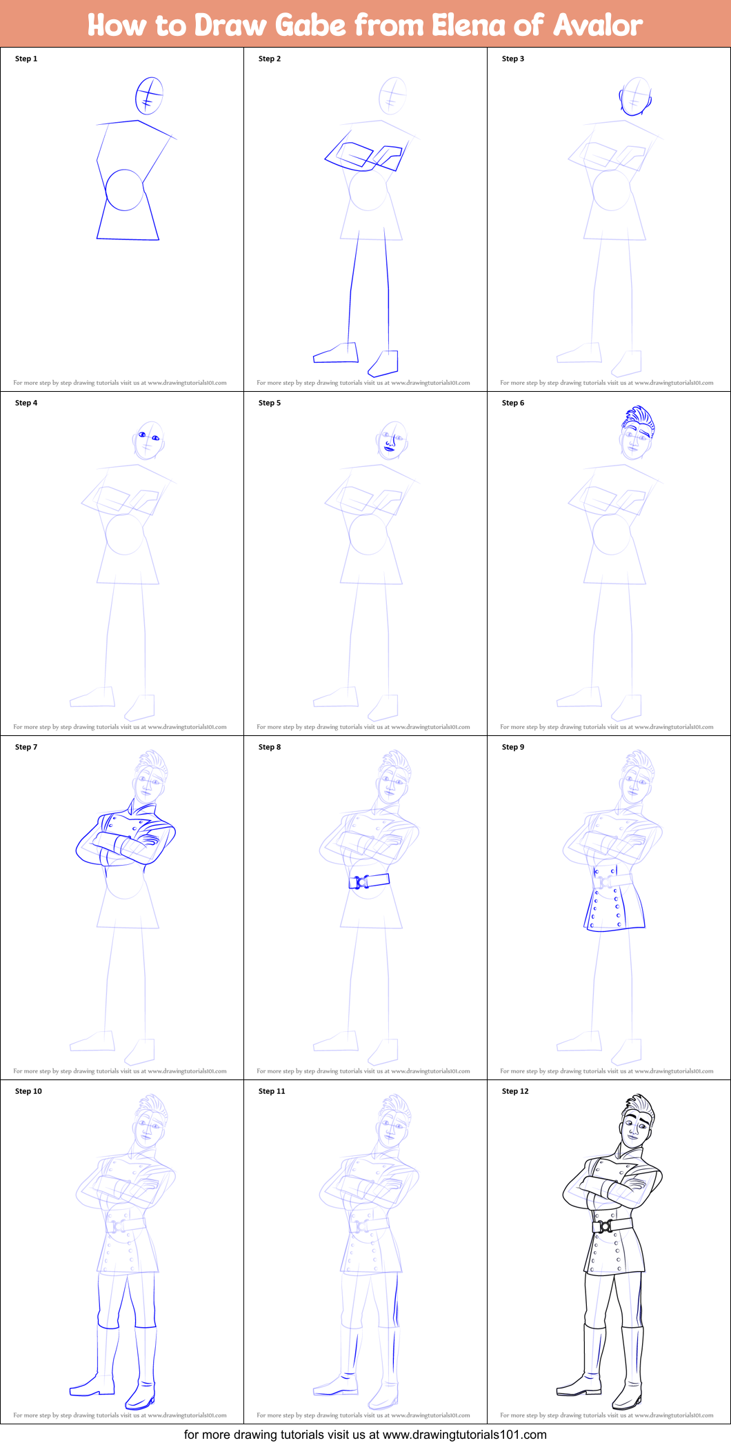 How to Draw Gabe from Elena of Avalor printable step by step ...
