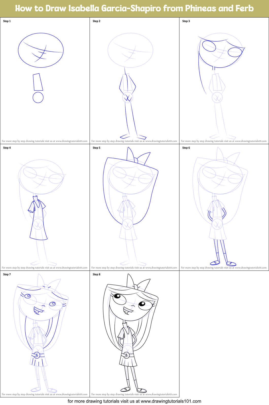 How To Draw Isabella Garcia Shapiro From Phineas And Ferb Printable Step By Step Drawing Sheet Drawingtutorials101 Com