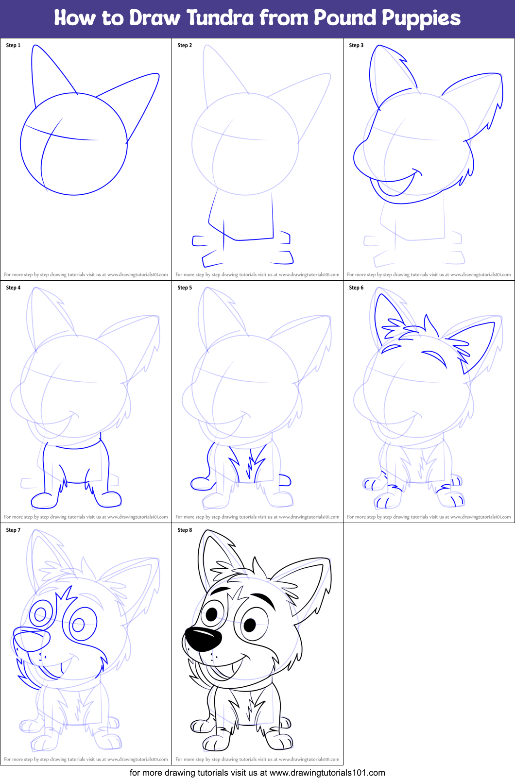 How to Draw Tundra from Pound Puppies printable step by step drawing sheet  : 