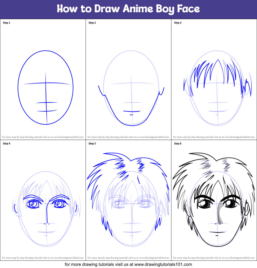 How to Draw Anime Boy Face printable step by step drawing sheet :  