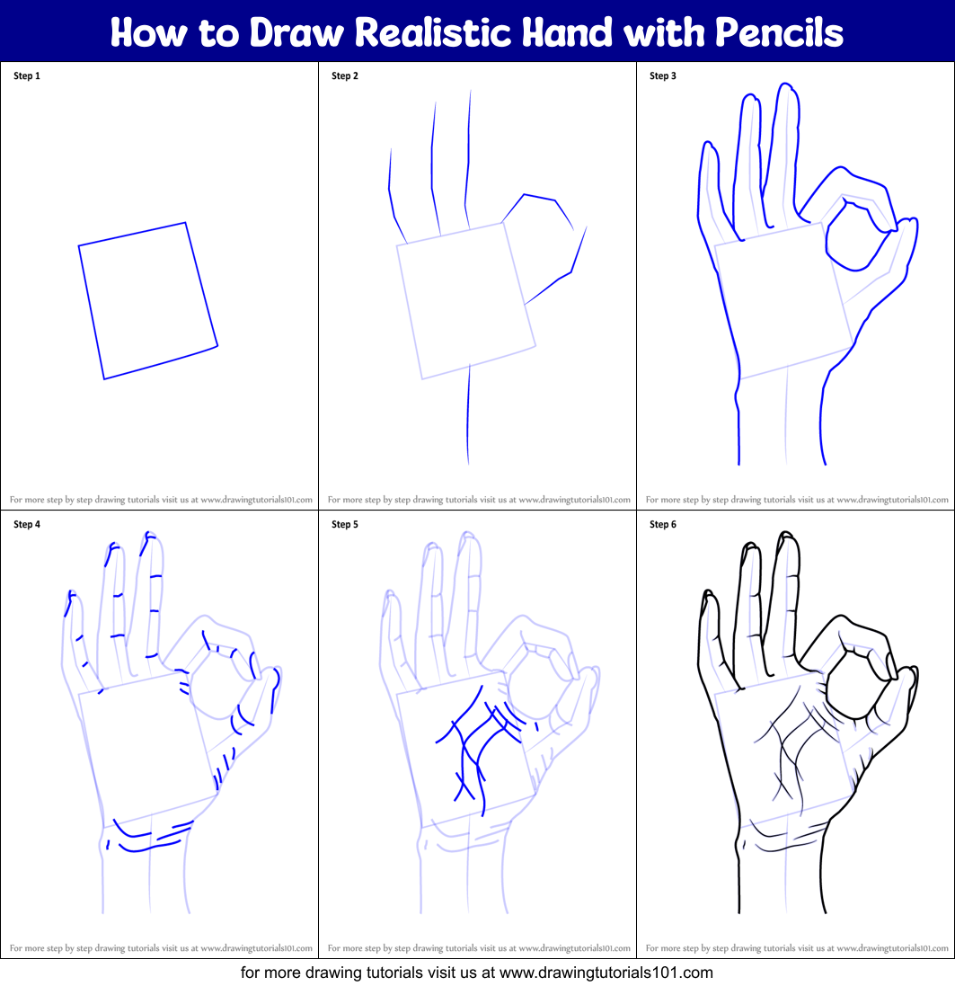 how to draw realistic hand step by step How to Draw Realistic Hand with Pencils printable step by step