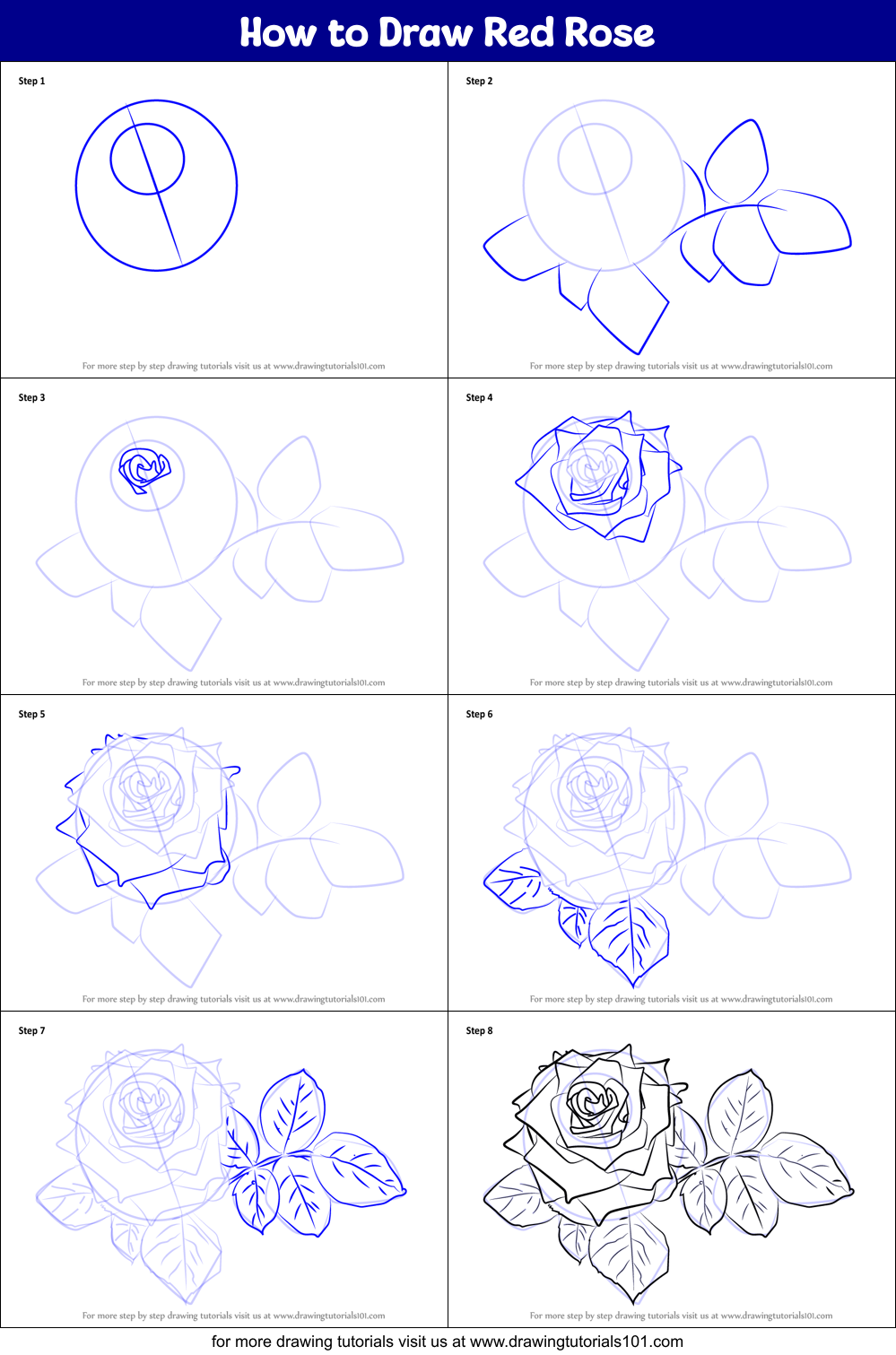 How To Draw Red Rose Printable Step By Step Drawing Sheet Drawingtutorials101 Com
