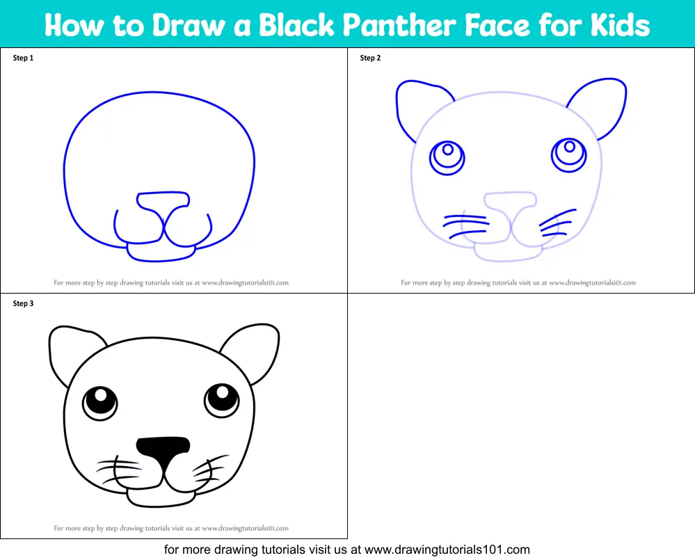 How to Draw a Black Panther Face for Kids printable step by step drawing  sheet : 