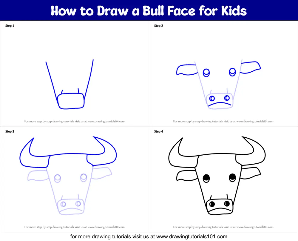 How To Draw A Bull Face For Kids Printable Step By Step Drawing Sheet Drawingtutorials101 Com