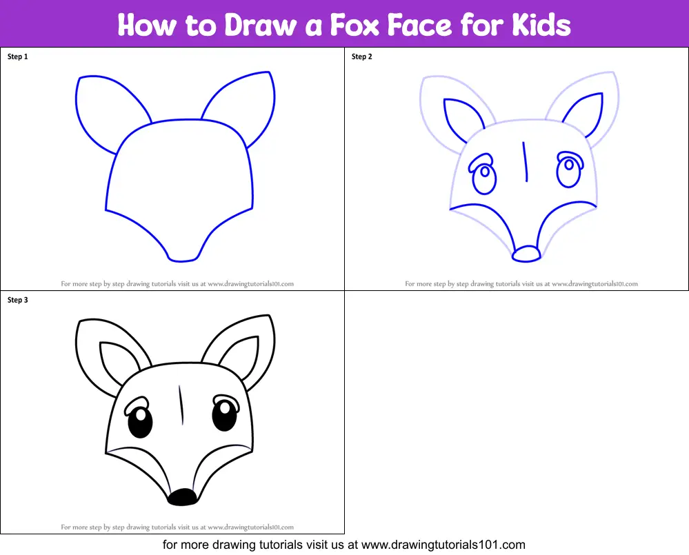How to Draw a Fox Face for Kids step by step