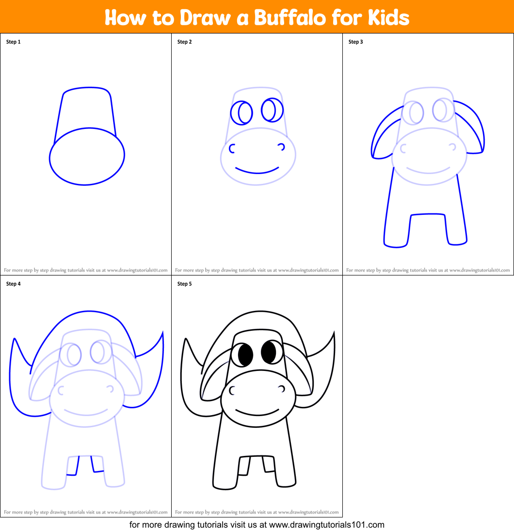 Teasing ubehageligt Udrydde How to Draw a Buffalo for Kids printable step by step drawing sheet :  DrawingTutorials101.com