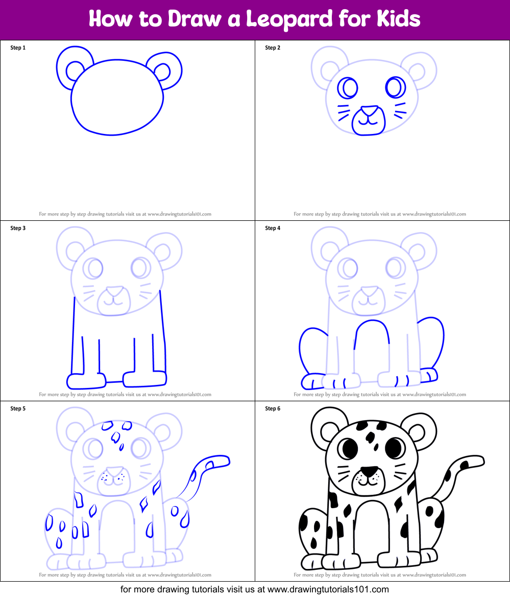 How to Draw a Leopard for Kids printable step by step drawing sheet :  