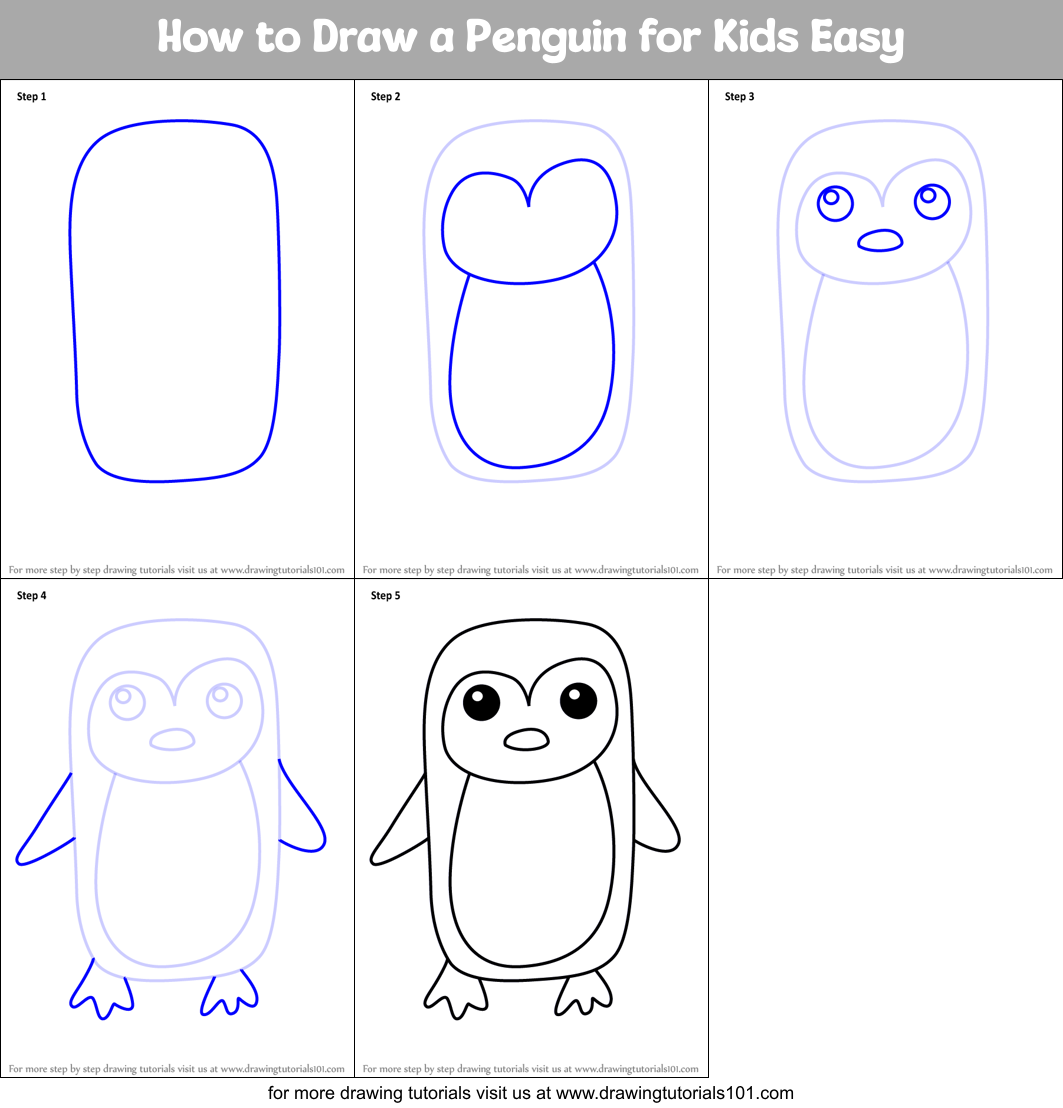 How to Draw a Penguin for Kids Easy printable step by step drawing sheet :  