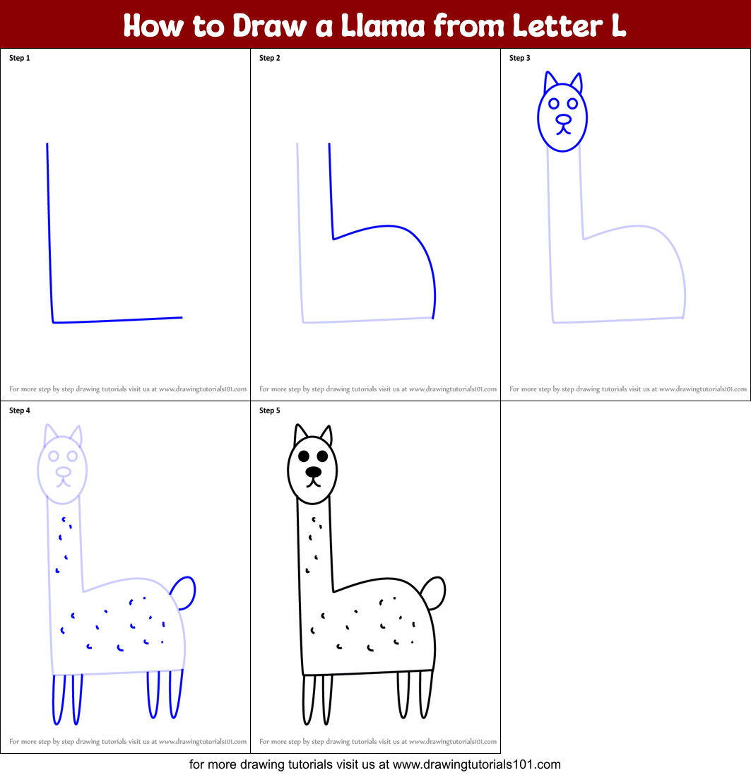 How to Draw a Llama from Letter L printable step by step drawing sheet :  