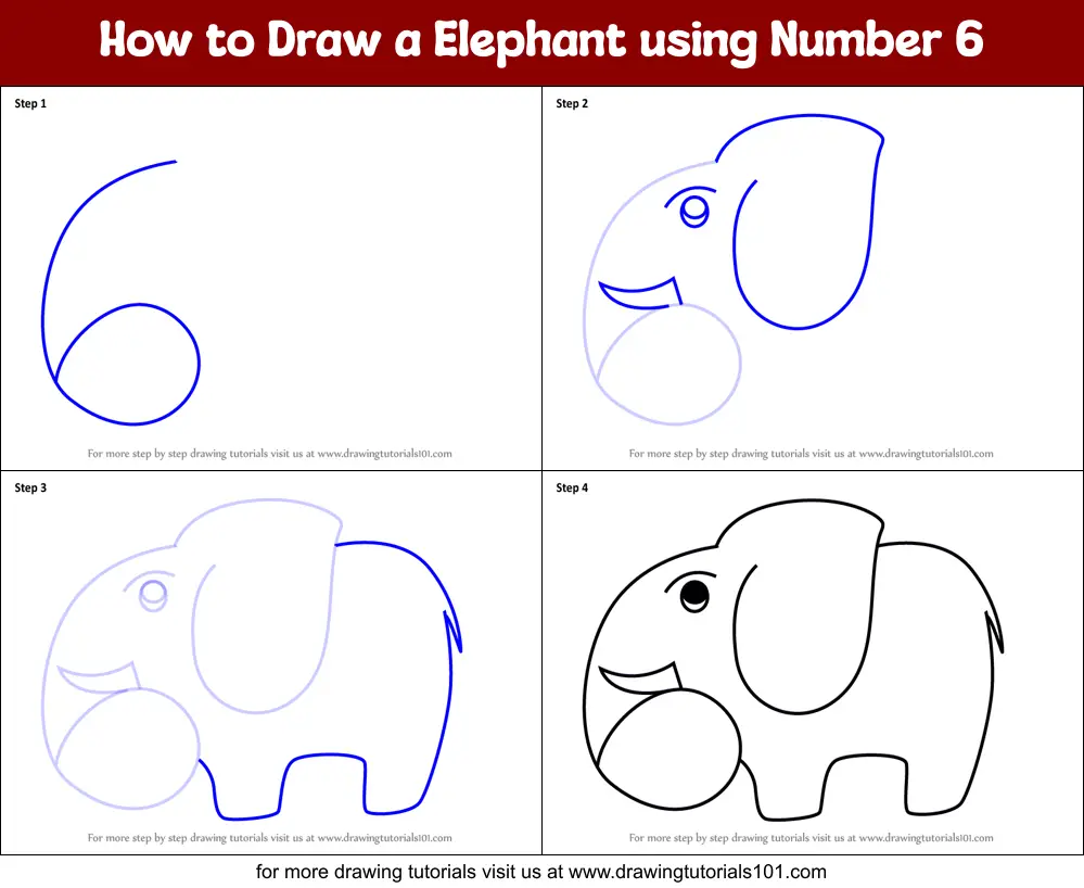 How To Draw A Elephant Using Number 6 Printable Step By Step Drawing Sheet Drawingtutorials101 Com