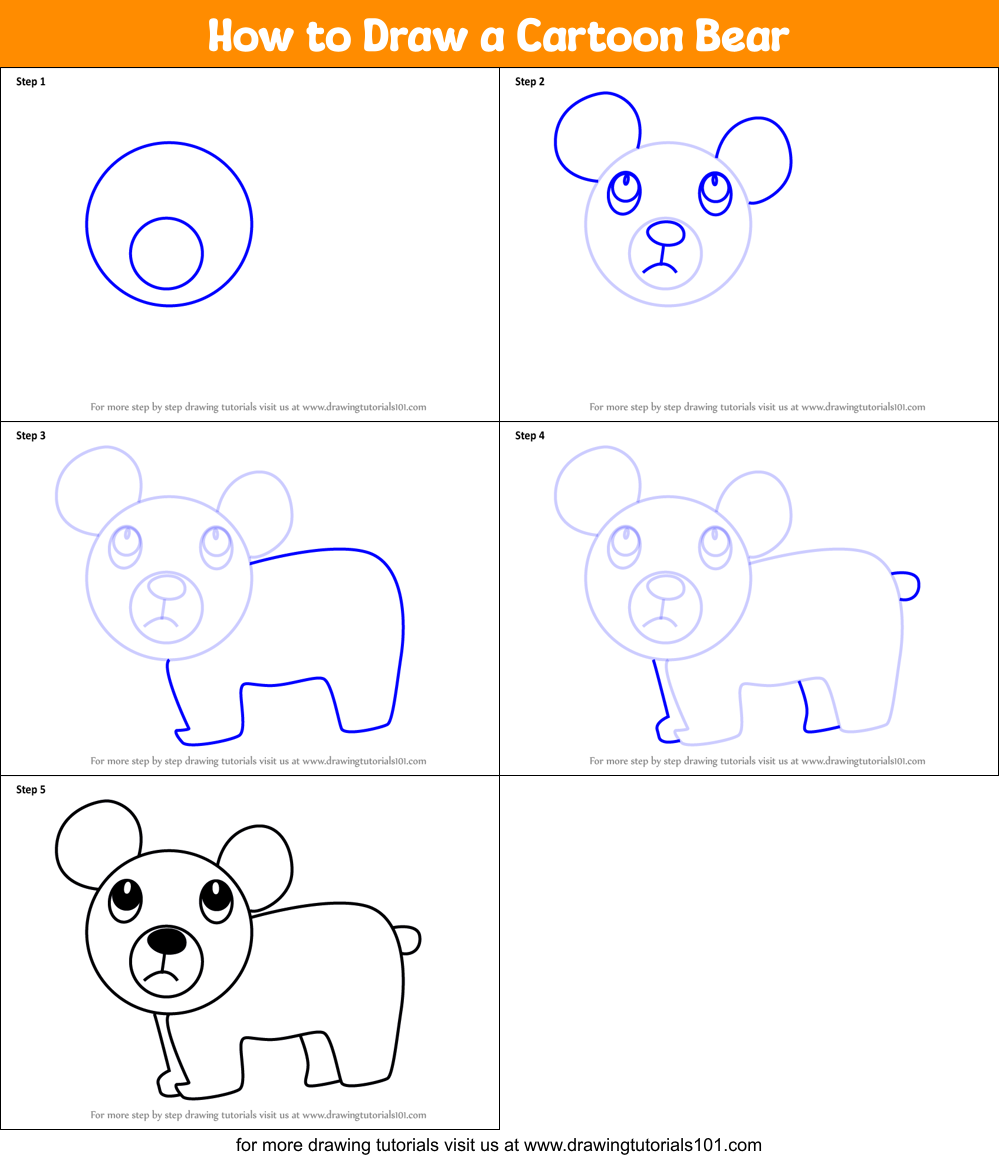 How to Draw a Cartoon Bear printable step by step drawing sheet :  