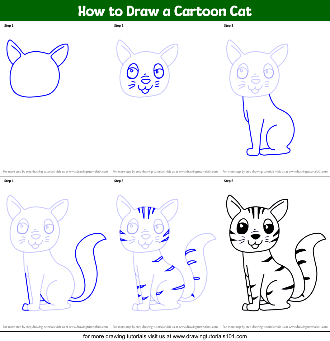 How to Draw a Cartoon Cat printable step by step drawing sheet :  