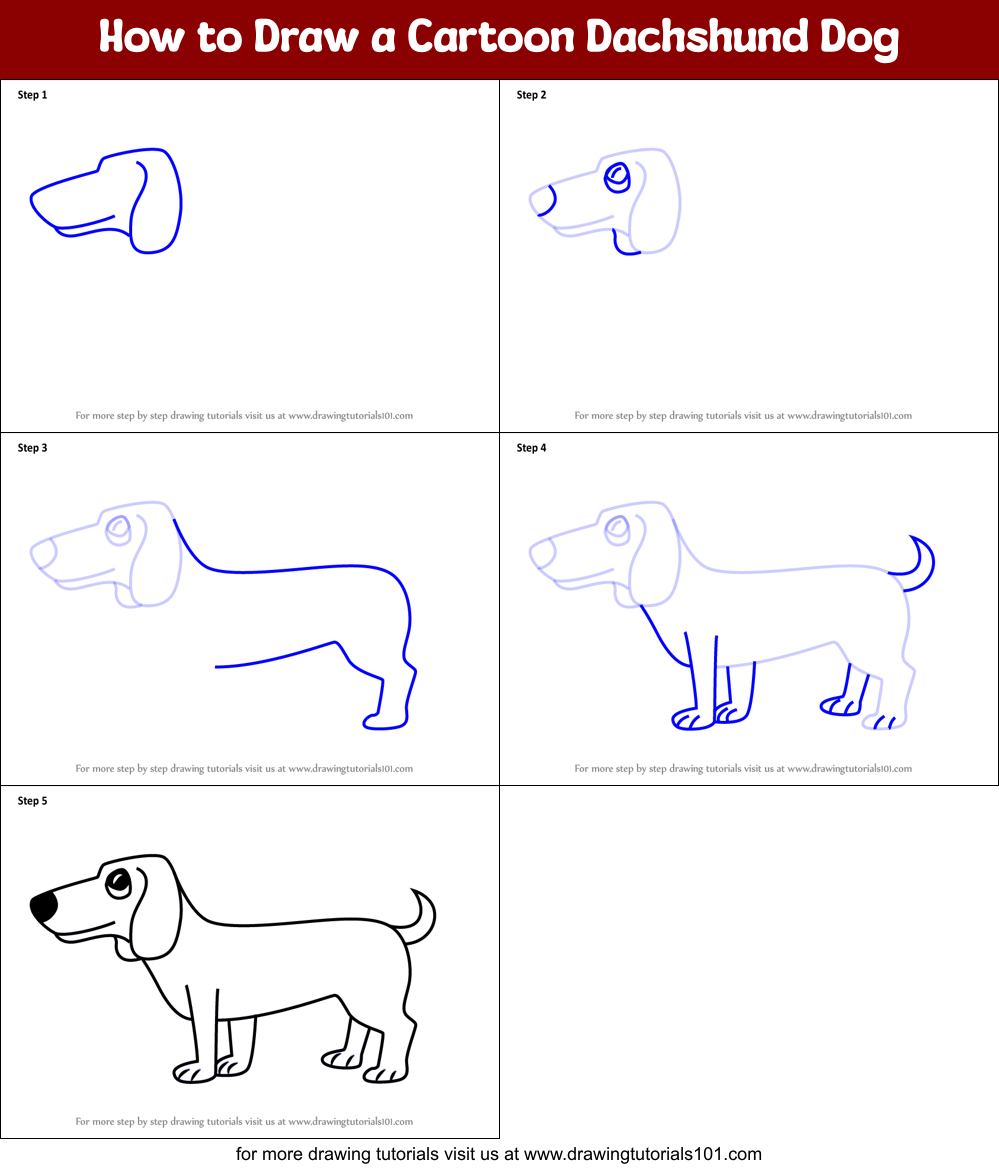 How to Draw a Cartoon Dachshund Dog printable step by step drawing sheet :  