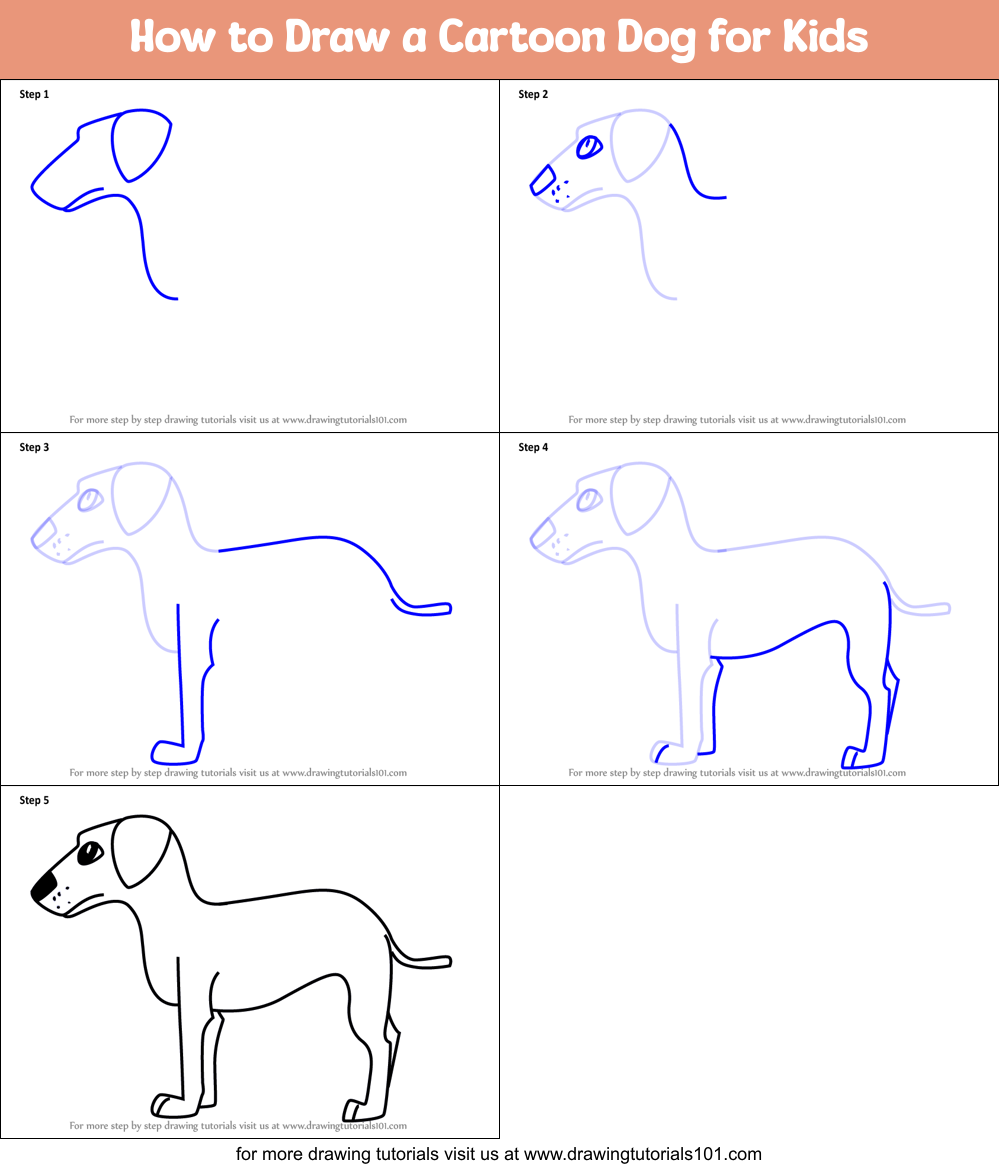 How to Draw a Cartoon Dog for Kids printable step by step drawing sheet :  