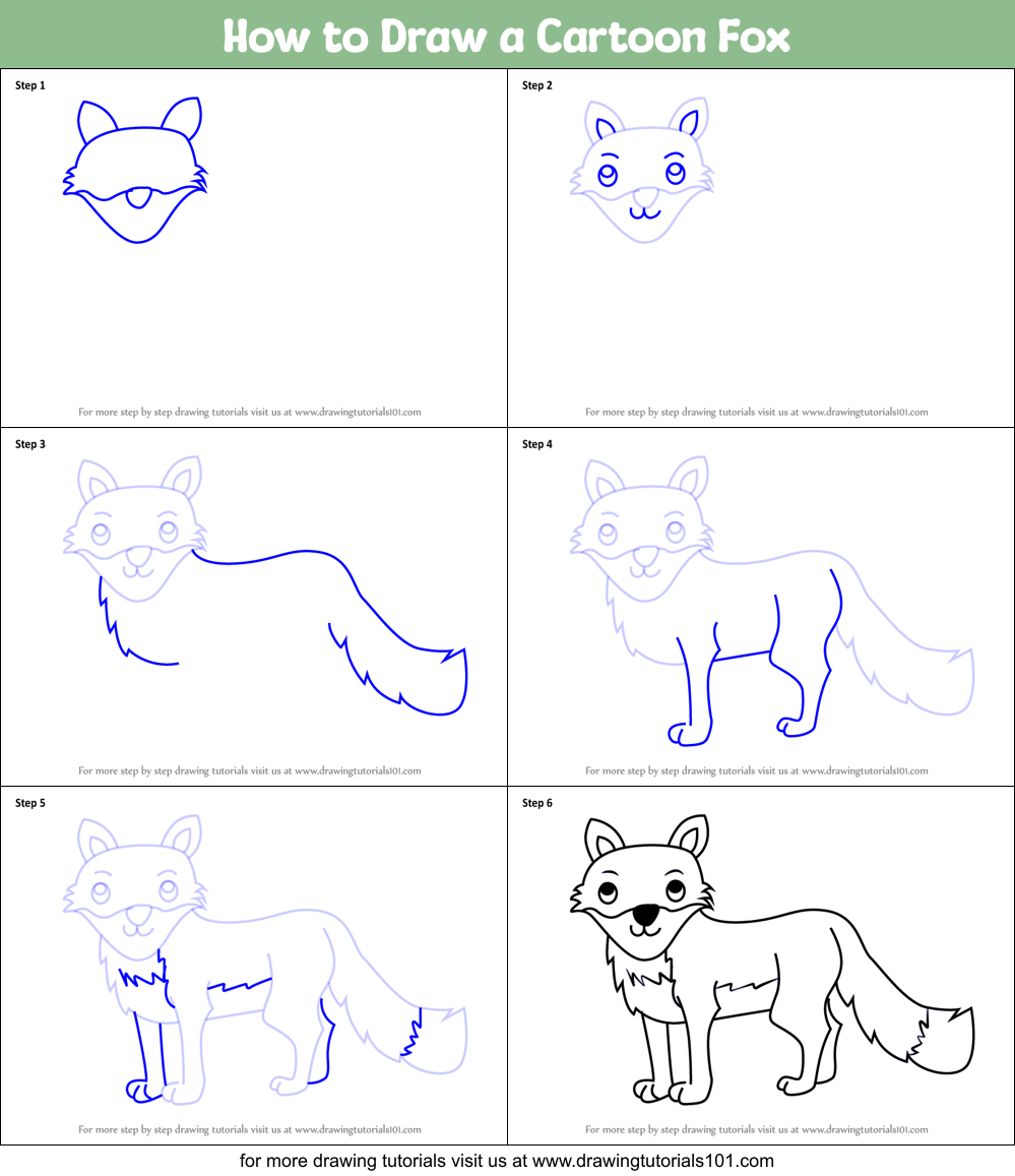 How to Draw a Cartoon Fox printable step by step drawing sheet :  