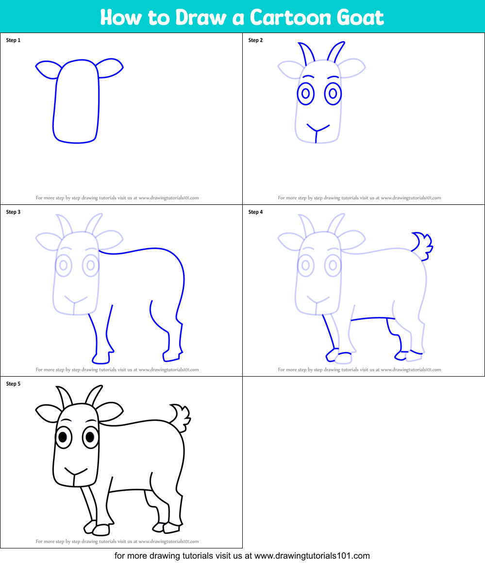 How to Draw a Cartoon Goat printable step by step drawing sheet :  