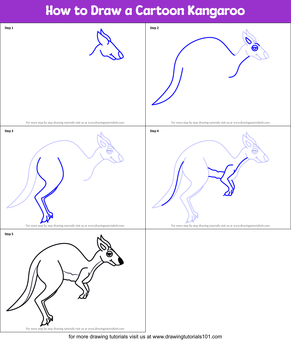 How to Draw a Cartoon Kangaroo printable step by step drawing sheet :  
