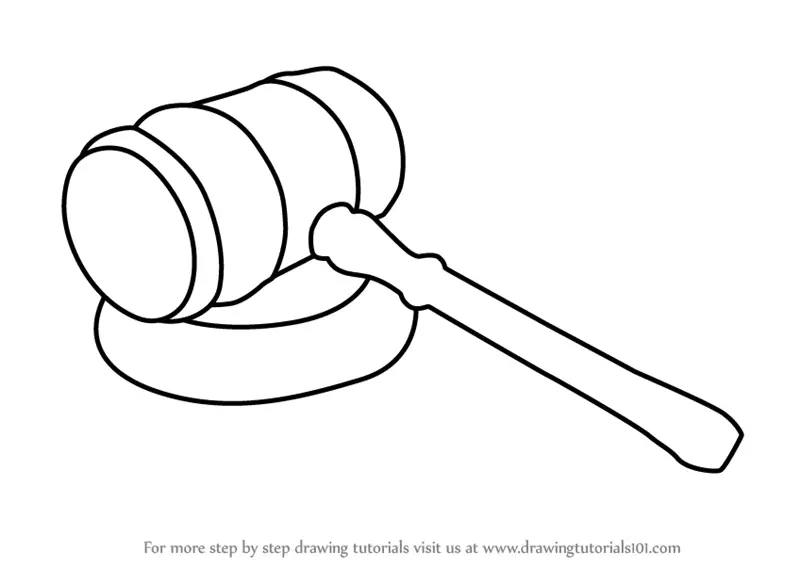 Learn How to Draw a Gavel (Everyday Objects) Step by Step : Drawing Tutorials