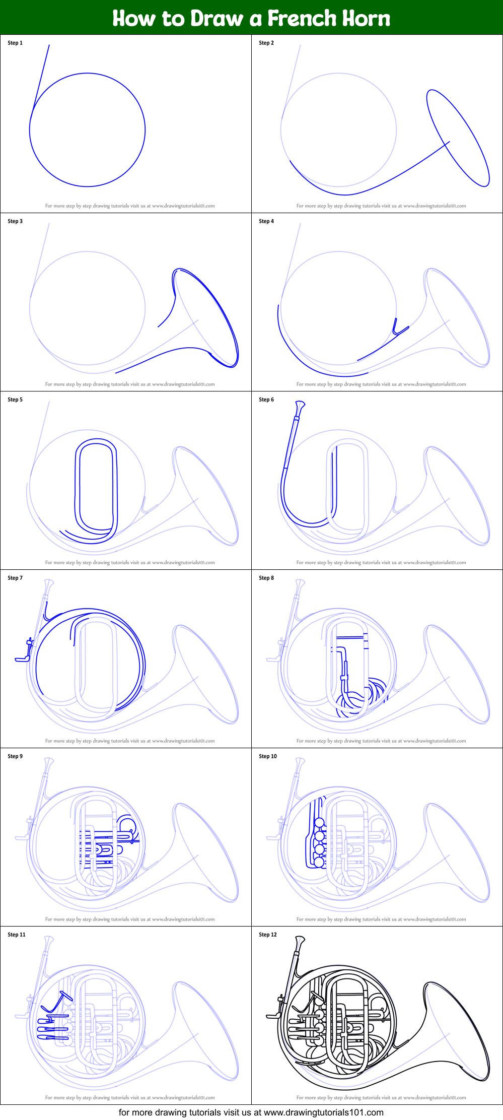 Featured image of post How To Draw A French Horn Step By Step First draw a vertical line down the middle of the face