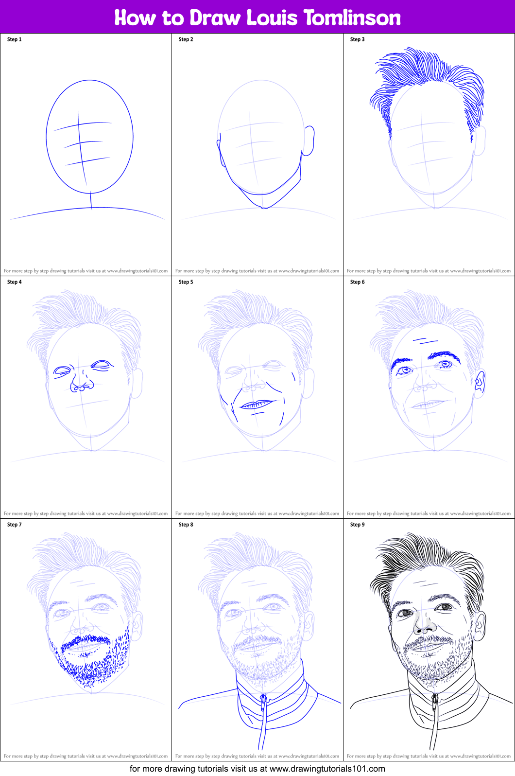How to Draw Louis Tomlinson printable step by step drawing sheet