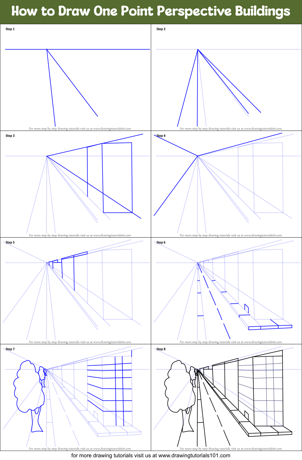 How to Draw One Point Perspective Buildings step by step