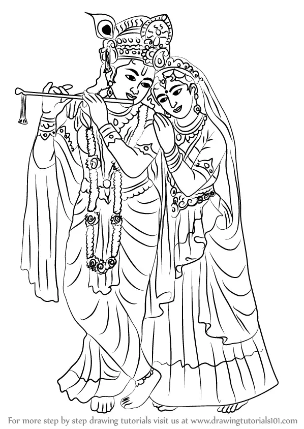 Lord Krishna And Radha Pencil Sketch | DesiPainters.com