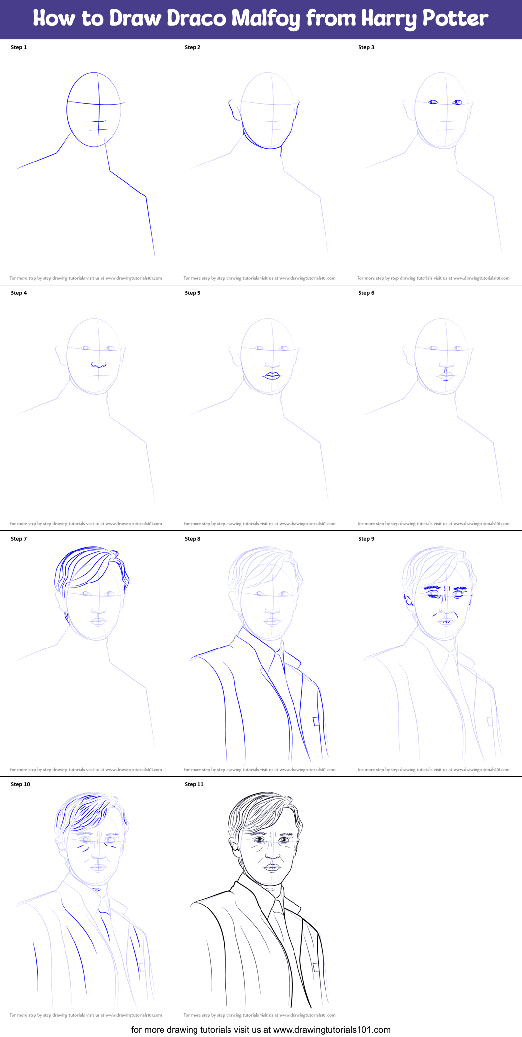 How To Draw Draco Malfoy From Harry Potter Printable Step By Step Drawing Sheet Drawingtutorials101 Com
